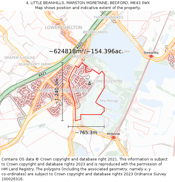 4, LITTLE BEANHILLS, MARSTON MORETAINE, BEDFORD, MK43 0WX: Plot and title map