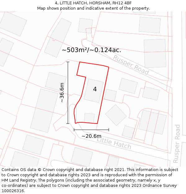 4, LITTLE HATCH, HORSHAM, RH12 4BF: Plot and title map