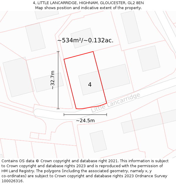 4, LITTLE LANCARRIDGE, HIGHNAM, GLOUCESTER, GL2 8EN: Plot and title map