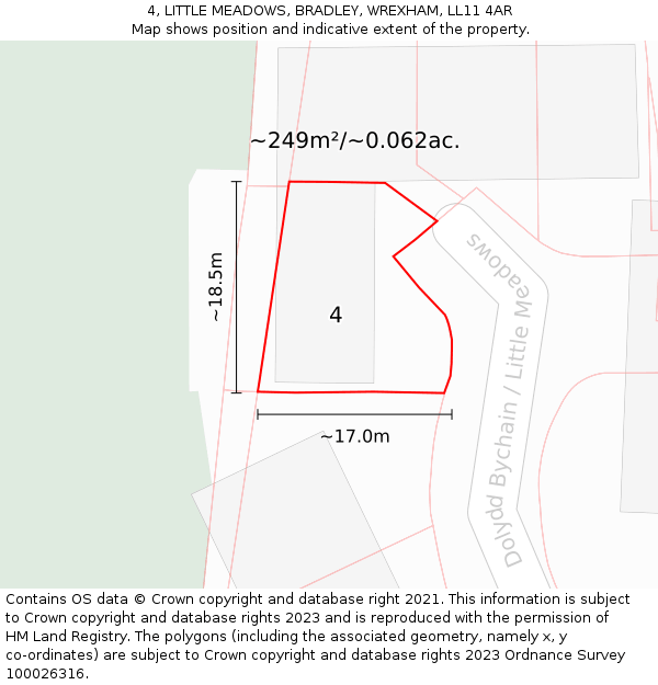 4, LITTLE MEADOWS, BRADLEY, WREXHAM, LL11 4AR: Plot and title map