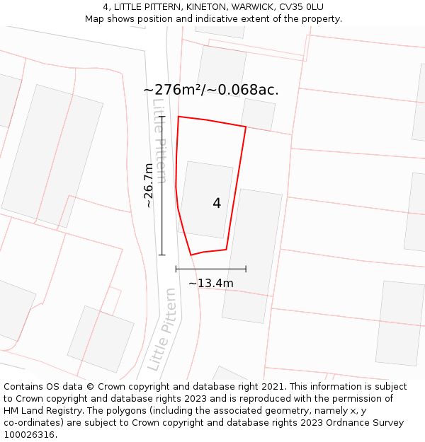 4, LITTLE PITTERN, KINETON, WARWICK, CV35 0LU: Plot and title map