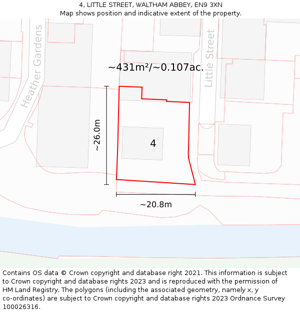 4, LITTLE STREET, WALTHAM ABBEY, EN9 3XN: Plot and title map