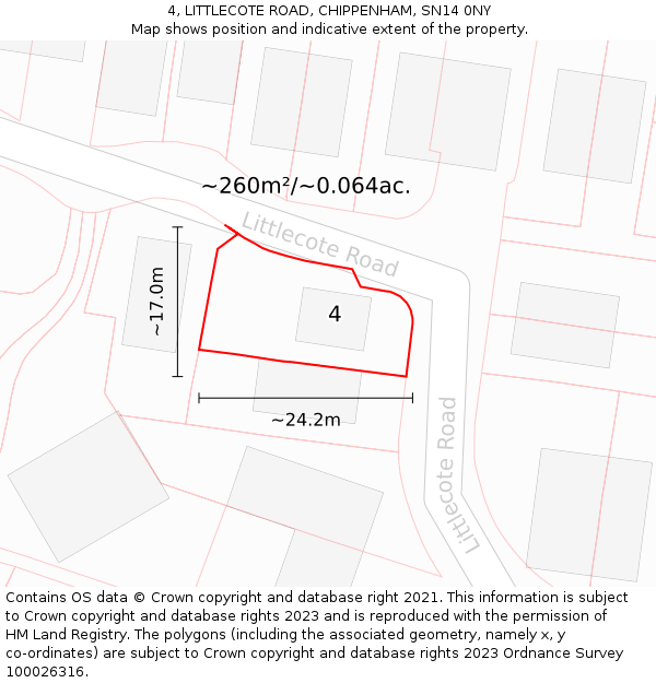 4, LITTLECOTE ROAD, CHIPPENHAM, SN14 0NY: Plot and title map