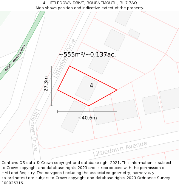 4, LITTLEDOWN DRIVE, BOURNEMOUTH, BH7 7AQ: Plot and title map