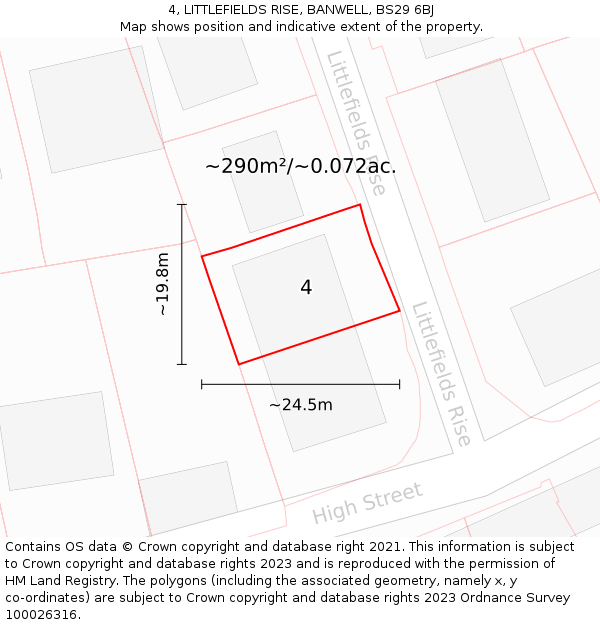 4, LITTLEFIELDS RISE, BANWELL, BS29 6BJ: Plot and title map