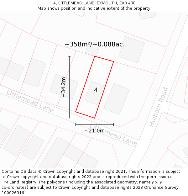 4, LITTLEMEAD LANE, EXMOUTH, EX8 4RE: Plot and title map