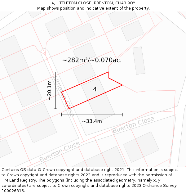 4, LITTLETON CLOSE, PRENTON, CH43 9QY: Plot and title map