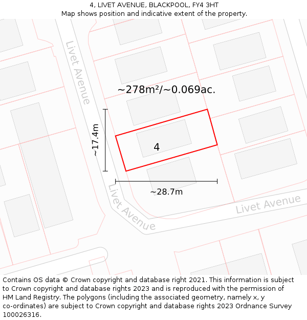 4, LIVET AVENUE, BLACKPOOL, FY4 3HT: Plot and title map