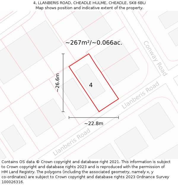 4, LLANBERIS ROAD, CHEADLE HULME, CHEADLE, SK8 6BU: Plot and title map