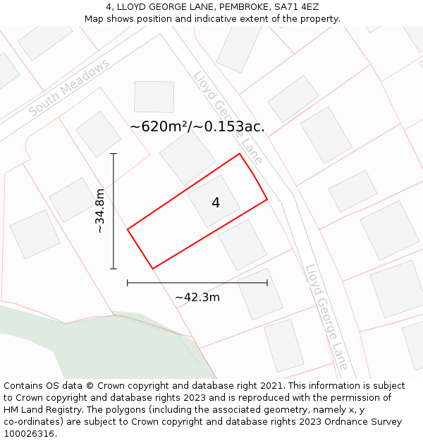 4, LLOYD GEORGE LANE, PEMBROKE, SA71 4EZ: Plot and title map