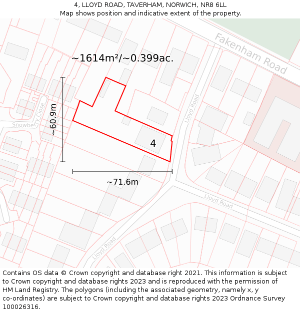 4, LLOYD ROAD, TAVERHAM, NORWICH, NR8 6LL: Plot and title map