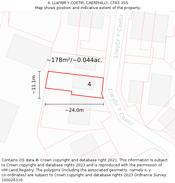 4, LLWYBR Y COETIR, CAERPHILLY, CF83 3SS: Plot and title map