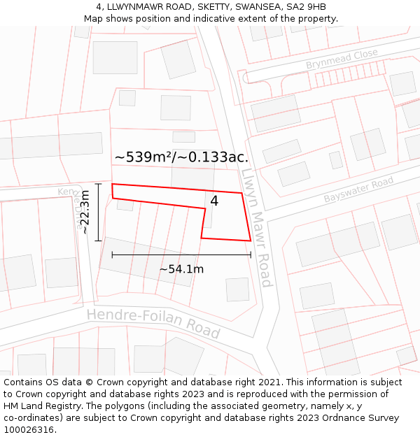 4, LLWYNMAWR ROAD, SKETTY, SWANSEA, SA2 9HB: Plot and title map