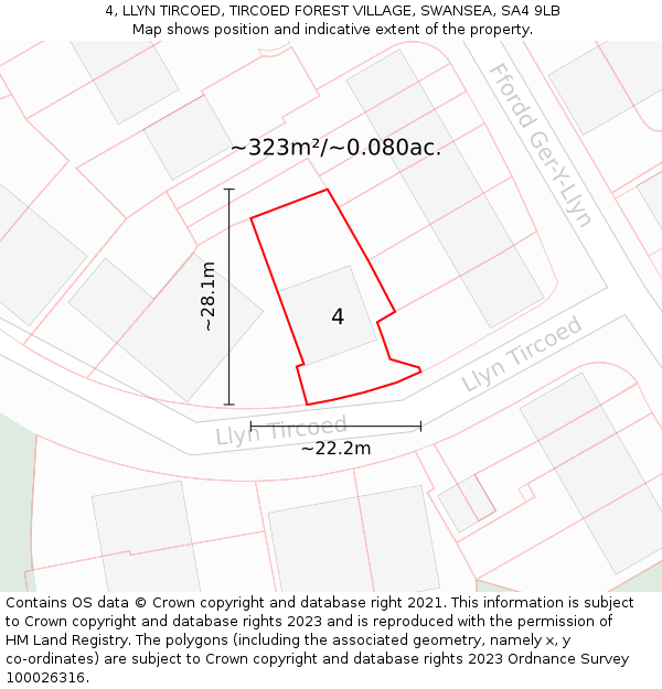 4, LLYN TIRCOED, TIRCOED FOREST VILLAGE, SWANSEA, SA4 9LB: Plot and title map