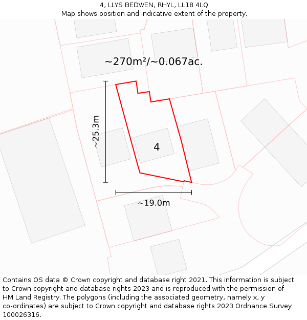 4, LLYS BEDWEN, RHYL, LL18 4LQ: Plot and title map