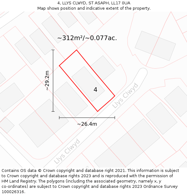 4, LLYS CLWYD, ST ASAPH, LL17 0UA: Plot and title map