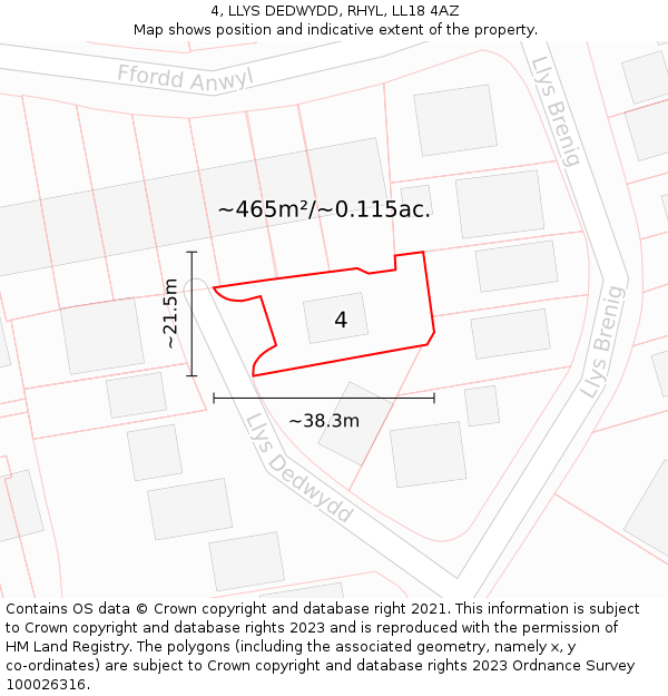 4, LLYS DEDWYDD, RHYL, LL18 4AZ: Plot and title map