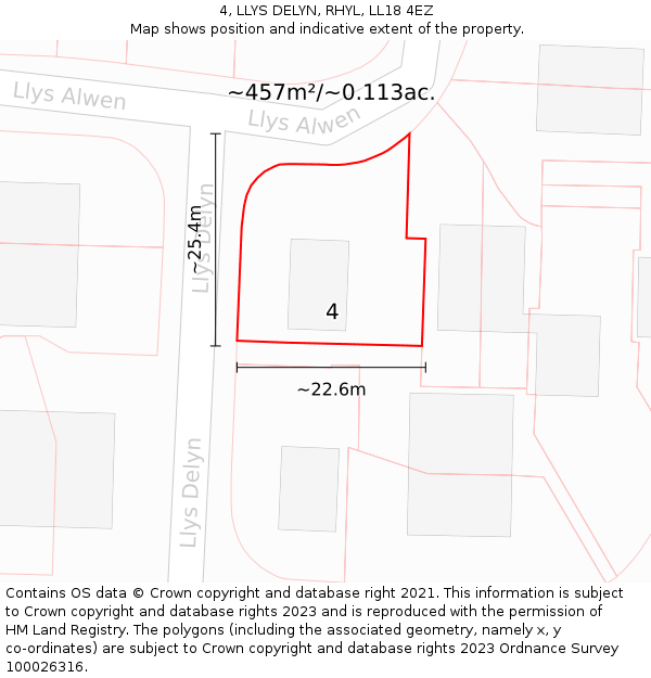 4, LLYS DELYN, RHYL, LL18 4EZ: Plot and title map