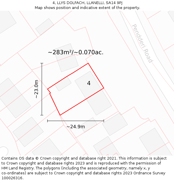 4, LLYS DOLFACH, LLANELLI, SA14 9PJ: Plot and title map