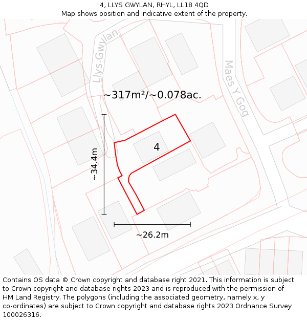 4, LLYS GWYLAN, RHYL, LL18 4QD: Plot and title map