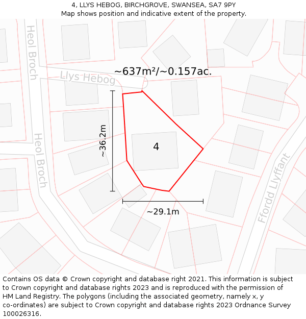 4, LLYS HEBOG, BIRCHGROVE, SWANSEA, SA7 9PY: Plot and title map