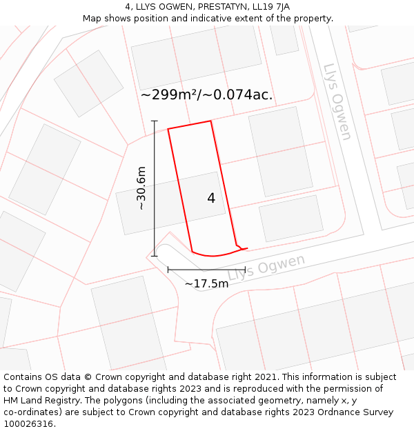 4, LLYS OGWEN, PRESTATYN, LL19 7JA: Plot and title map