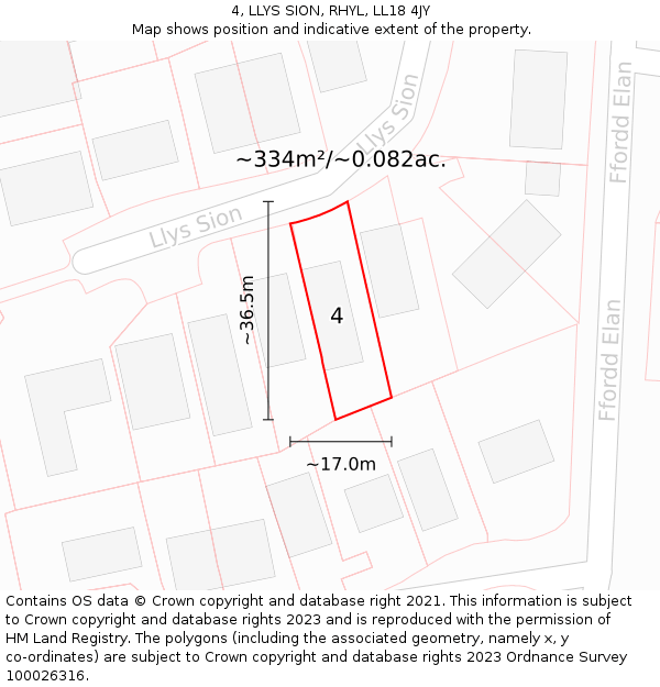 4, LLYS SION, RHYL, LL18 4JY: Plot and title map