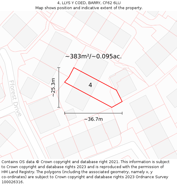 4, LLYS Y COED, BARRY, CF62 6LU: Plot and title map