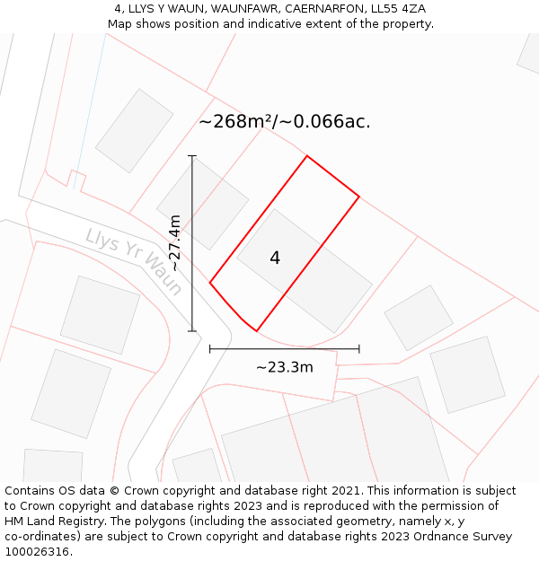 4, LLYS Y WAUN, WAUNFAWR, CAERNARFON, LL55 4ZA: Plot and title map