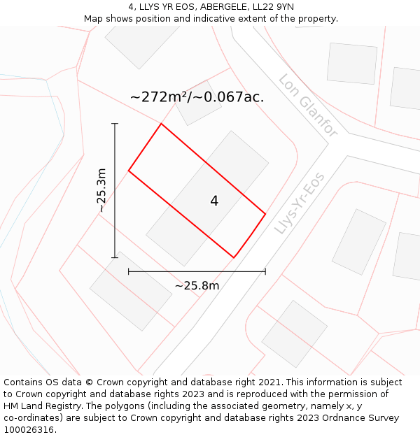 4, LLYS YR EOS, ABERGELE, LL22 9YN: Plot and title map