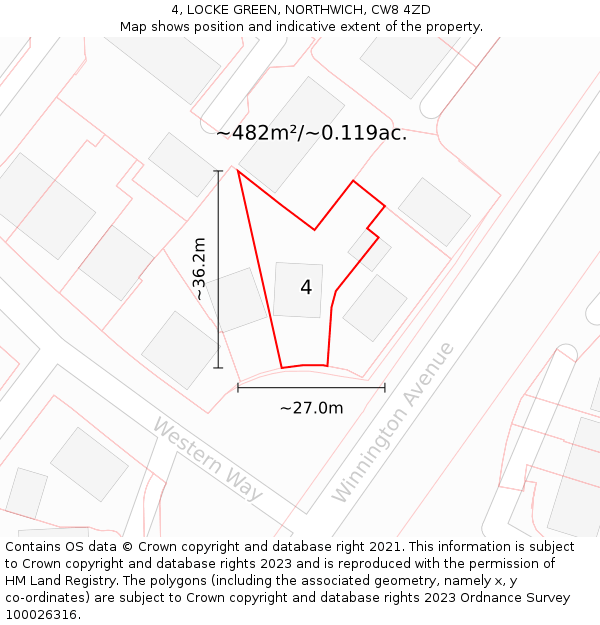 4, LOCKE GREEN, NORTHWICH, CW8 4ZD: Plot and title map