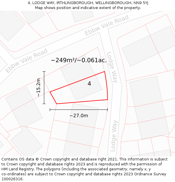 4, LODGE WAY, IRTHLINGBOROUGH, WELLINGBOROUGH, NN9 5YJ: Plot and title map