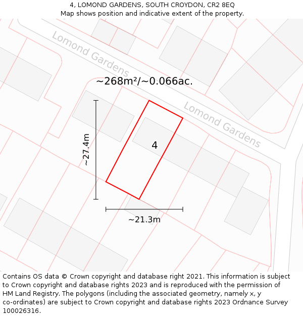 4, LOMOND GARDENS, SOUTH CROYDON, CR2 8EQ: Plot and title map