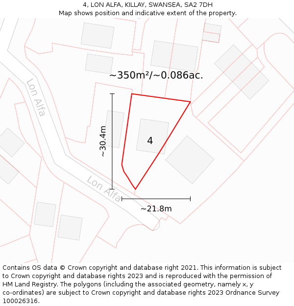 4, LON ALFA, KILLAY, SWANSEA, SA2 7DH: Plot and title map