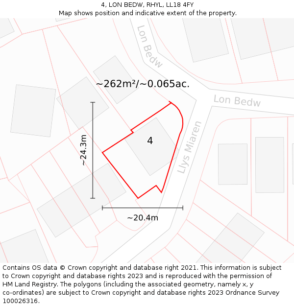 4, LON BEDW, RHYL, LL18 4FY: Plot and title map