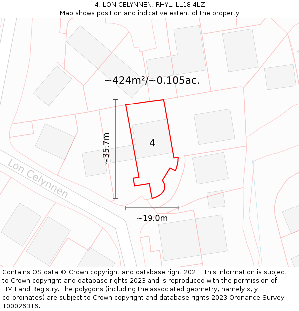 4, LON CELYNNEN, RHYL, LL18 4LZ: Plot and title map