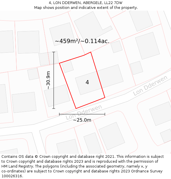 4, LON DDERWEN, ABERGELE, LL22 7DW: Plot and title map