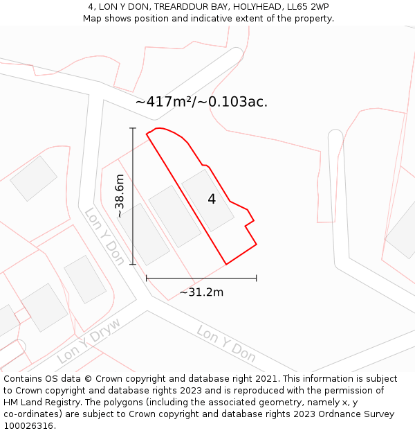 4, LON Y DON, TREARDDUR BAY, HOLYHEAD, LL65 2WP: Plot and title map