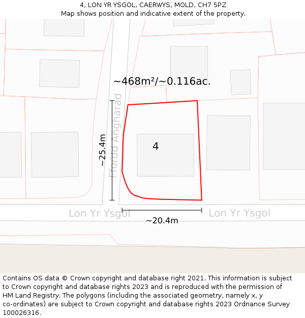 4, LON YR YSGOL, CAERWYS, MOLD, CH7 5PZ: Plot and title map