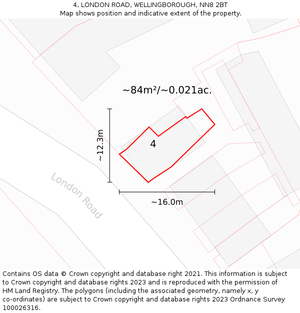 4, LONDON ROAD, WELLINGBOROUGH, NN8 2BT: Plot and title map