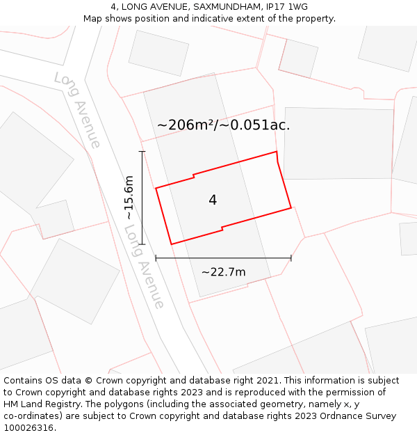 4, LONG AVENUE, SAXMUNDHAM, IP17 1WG: Plot and title map