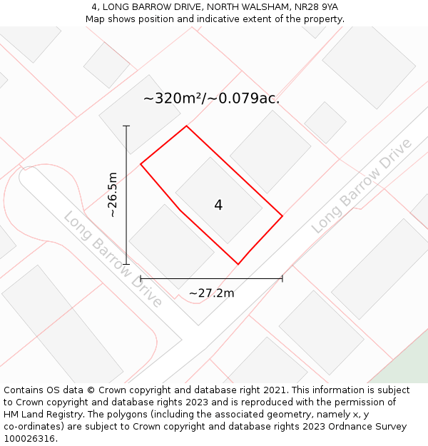 4, LONG BARROW DRIVE, NORTH WALSHAM, NR28 9YA: Plot and title map