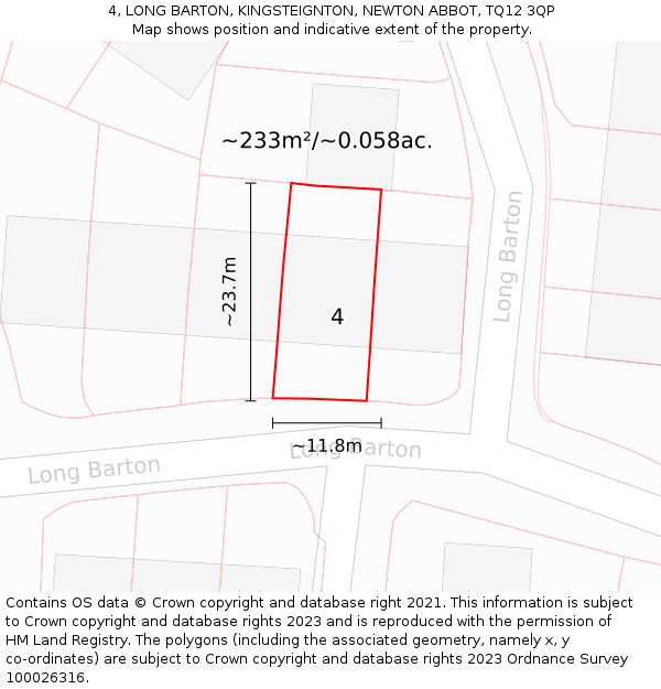 4, LONG BARTON, KINGSTEIGNTON, NEWTON ABBOT, TQ12 3QP: Plot and title map