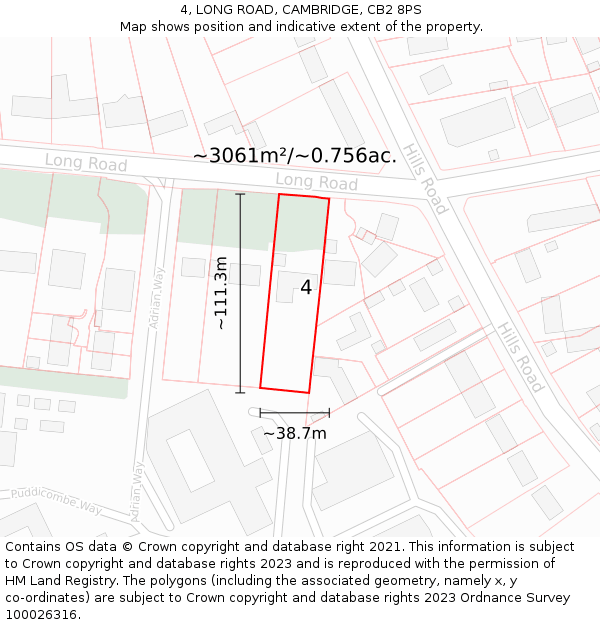 4, LONG ROAD, CAMBRIDGE, CB2 8PS: Plot and title map