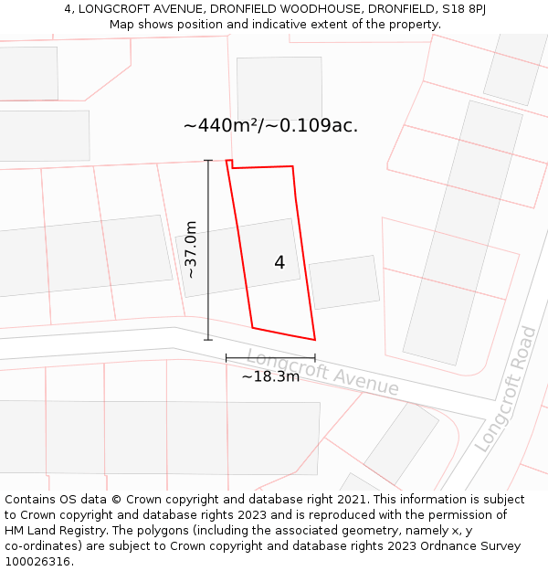 4, LONGCROFT AVENUE, DRONFIELD WOODHOUSE, DRONFIELD, S18 8PJ: Plot and title map