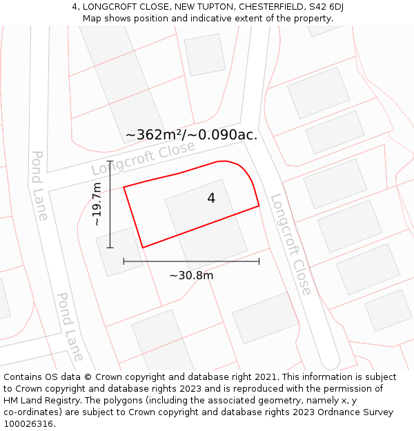 4, LONGCROFT CLOSE, NEW TUPTON, CHESTERFIELD, S42 6DJ: Plot and title map