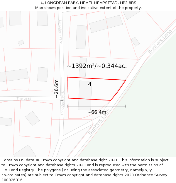 4, LONGDEAN PARK, HEMEL HEMPSTEAD, HP3 8BS: Plot and title map