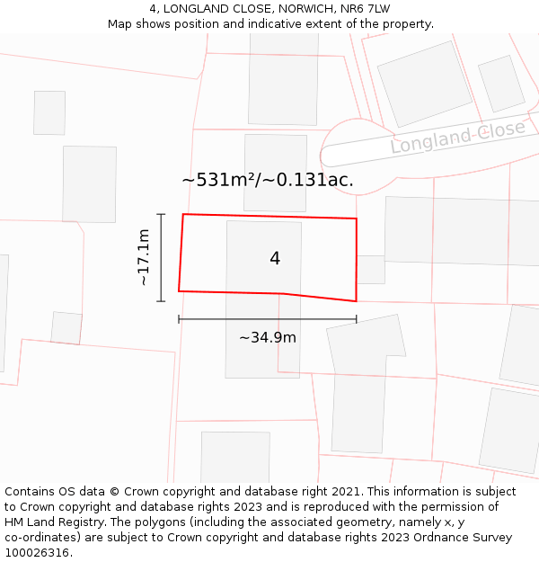 4, LONGLAND CLOSE, NORWICH, NR6 7LW: Plot and title map