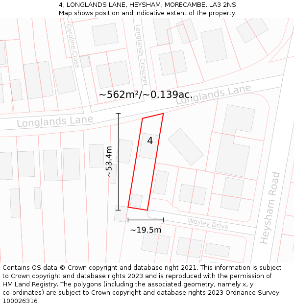 4, LONGLANDS LANE, HEYSHAM, MORECAMBE, LA3 2NS: Plot and title map