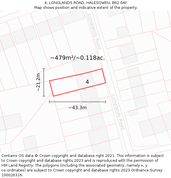 4, LONGLANDS ROAD, HALESOWEN, B62 0AY: Plot and title map